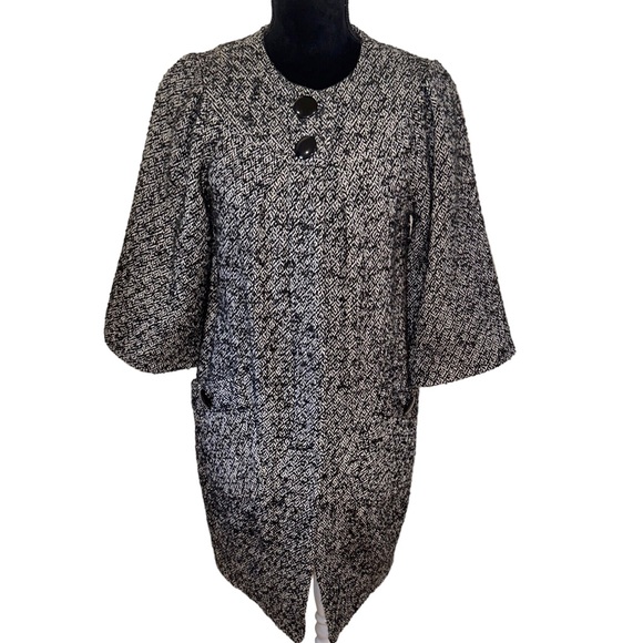 Walter Girl Size 2 Black Tweed Button Front Coat60's Style Pleated Back - Picture 1 of 16